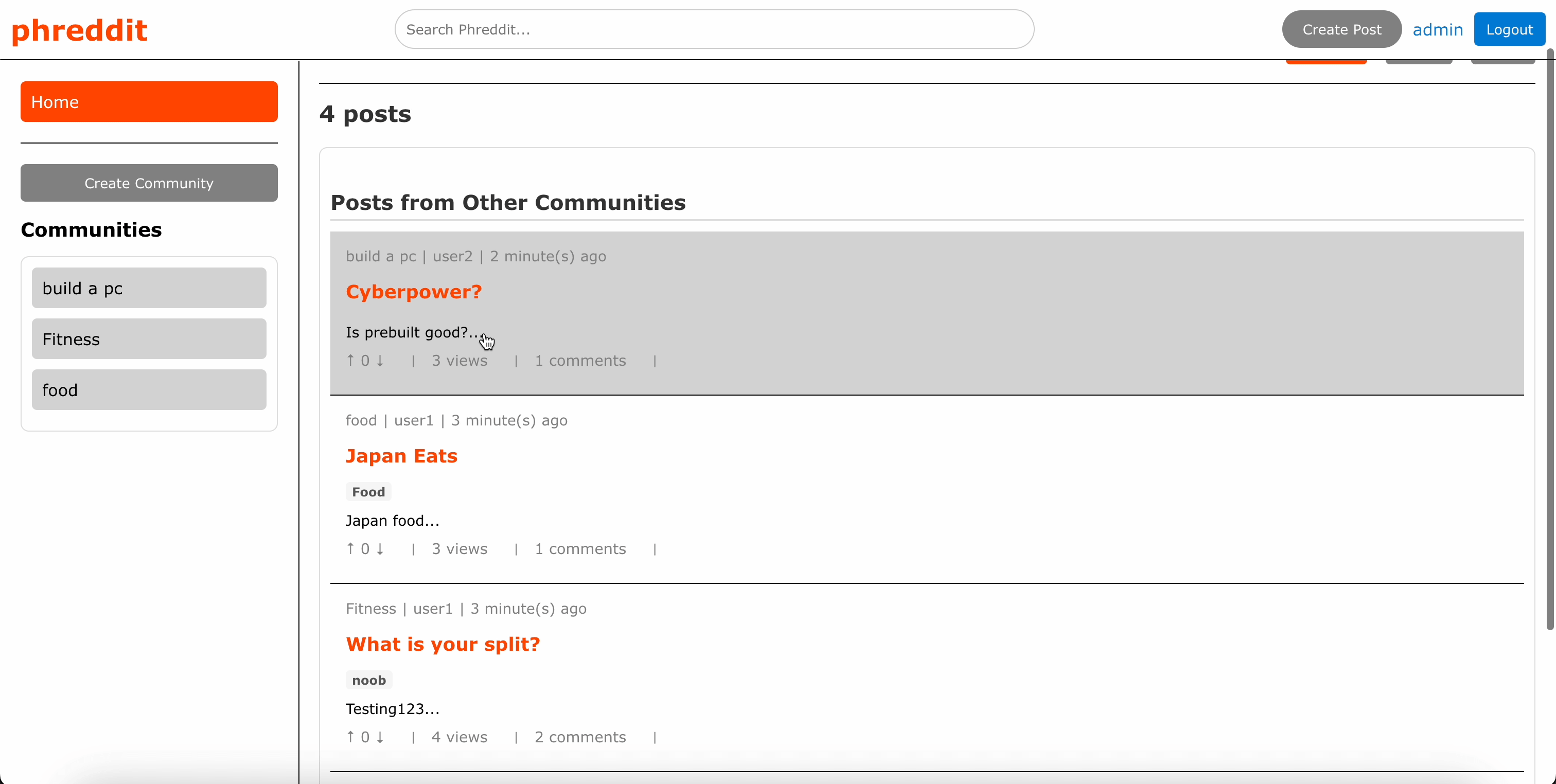 Screenshot of Phreddit